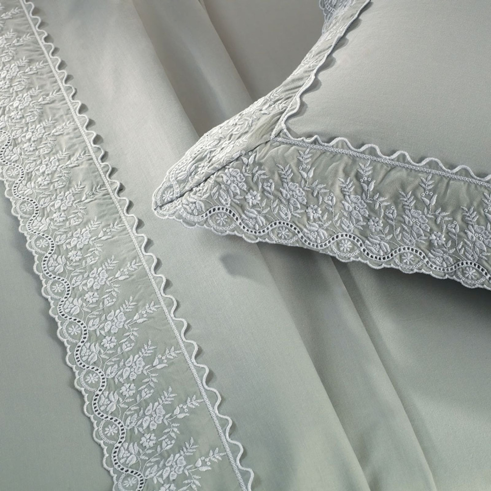 Jogo de Cama Queen 200 Fios 100% Algodão Antônia Mineral/Branco Karsten