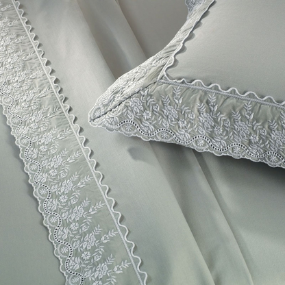 Jogo de Cama Queen 200 Fios 100% Algodão Antônia Mineral/Branco Karsten