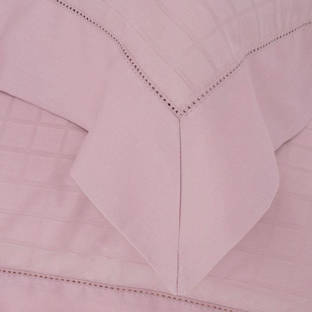 Jogo de Cama Cetim Damask Square 300 Fios 100% Algodão Queen Cor Rosa