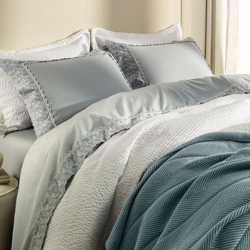 Jogo de Cama Queen 200 Fios 100% Algodão Antônia Mineral/Branco Karsten