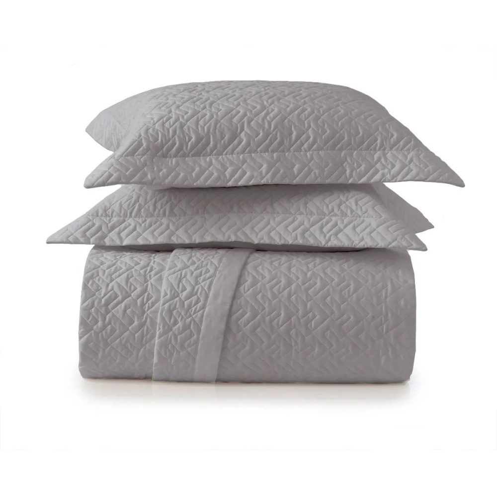 JOGO COLCHA 3PC ALGODAO LUX 200F MARCHE CASAL ALTENBURG CINZA INSPIRACAO