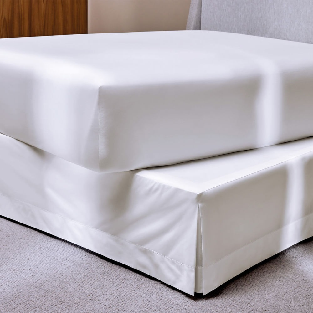 Saia para Cama Box King 100% Algodão Tullia Branco/Branco percal 200 fios 100% algodão Trussardi