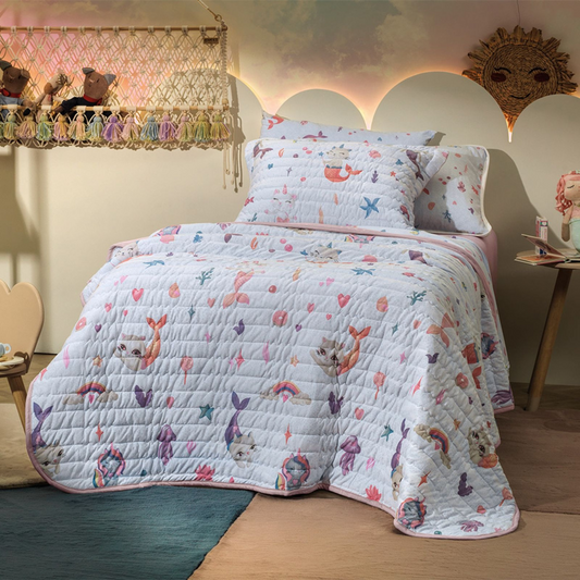 Jogo de Colcha Altenburg Mundo Kids Malha Antimicrobiana 3 Peças Mar Magia 2,10x2,40m