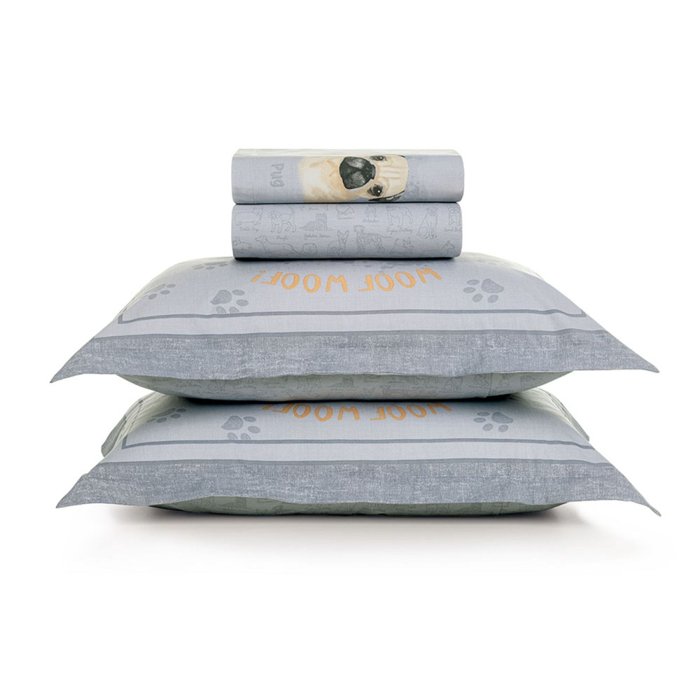 Jogo de Cama Infantil Casal 200 Fios 100% Algodão Dog