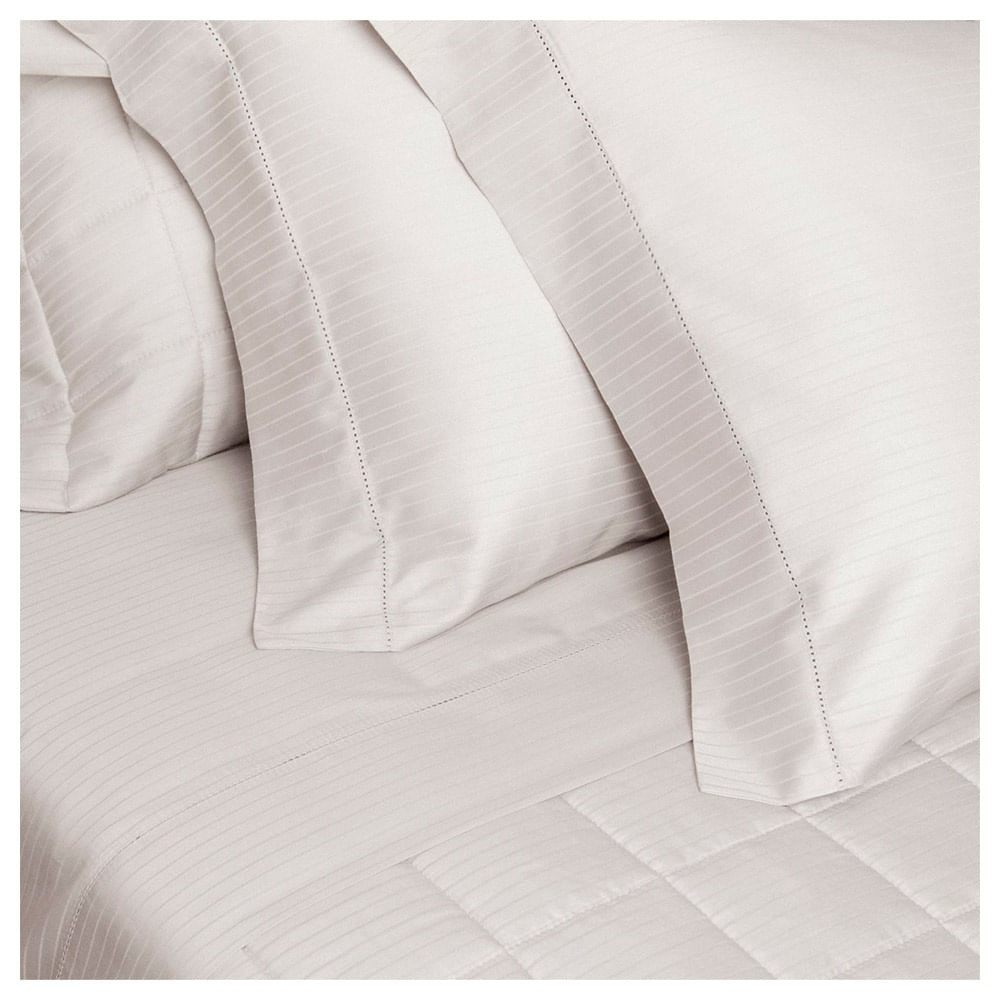 Jogo de Cama Buddemeyer Cetim Damask Stripes P.15 300 Fios 100% Algodão Super King Cor Bege