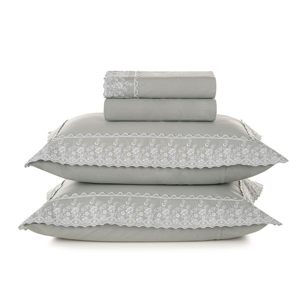 Jogo de Cama Queen 200 Fios 100% Algodão Antônia Mineral/Branco Karsten