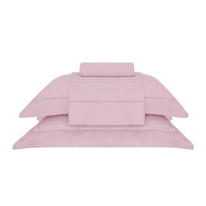 Jogo de Cama Cetim Damask Square 300 Fios 100% Algodão Queen Cor Rosa
