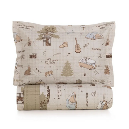 Colcha Infantil Solteiro com Porta Travesseiro 200 Fios 100% Algodão Aventura