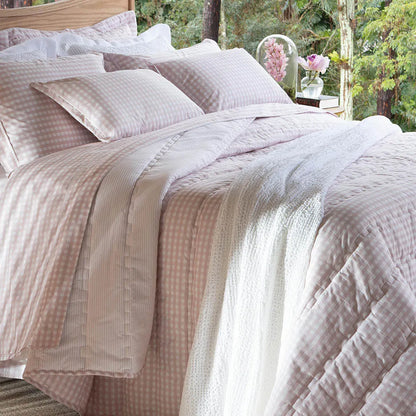 Kit Colcha Naturalle Vichy Queen Rosa Dupla Face 100% Algodão 200 Fios
