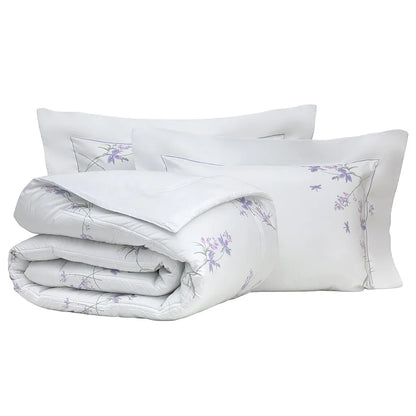 Kit Edredom King Orquídea Celeste Dupla Face 100% Algodão 300 Fios Acetinados
