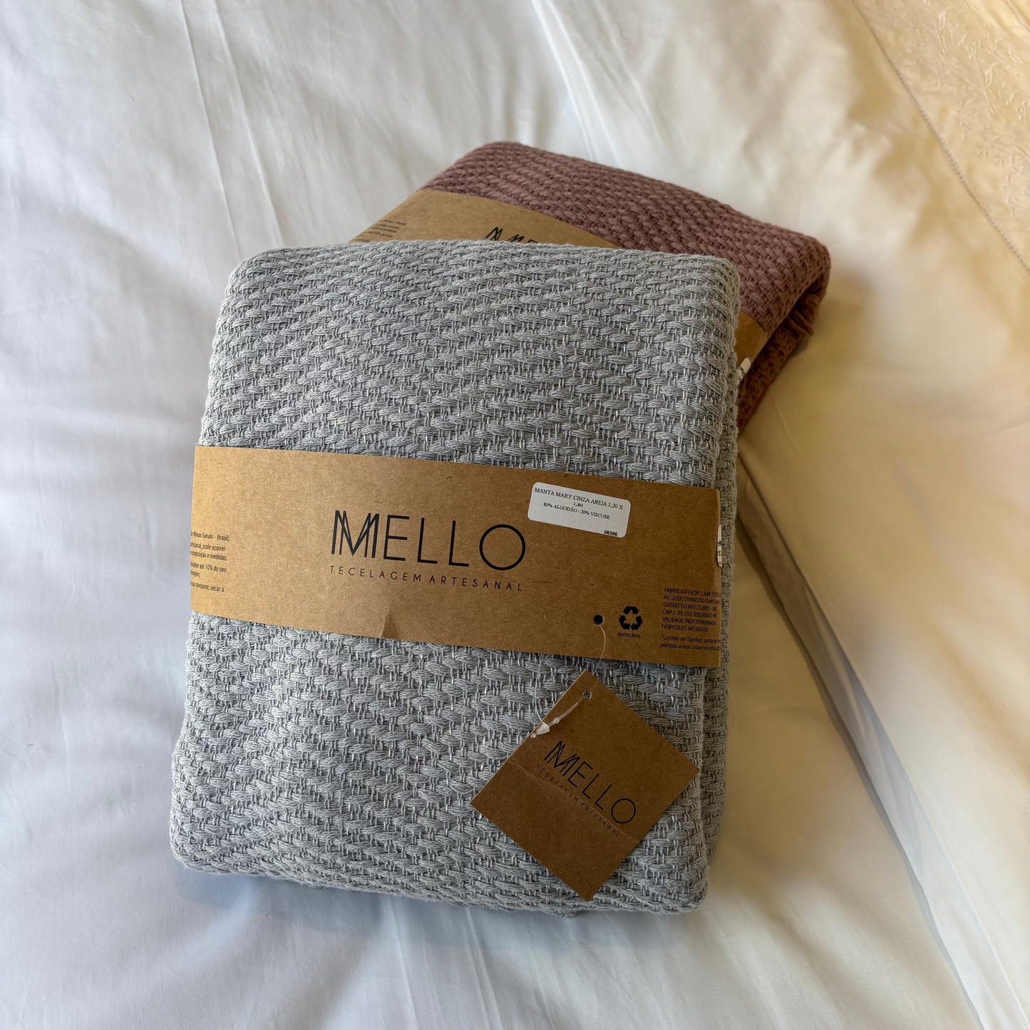 Manta Mello Tecelagem Mary Cinza Areia 1.20x1.80cm