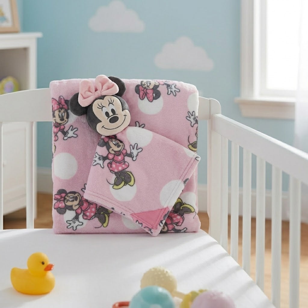 Kit Manta e Naninha Disney Baby Jolitex Ternille Minnie 75x90cm